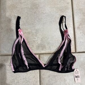 Black & Pink Sheer Lace Triangle Bralette - Women Intimates 2005